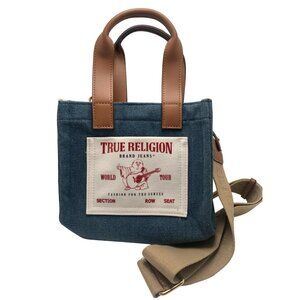 True Religion Denim Mini Tote Bag With Leather Handles & Adjustable Canvas Strap